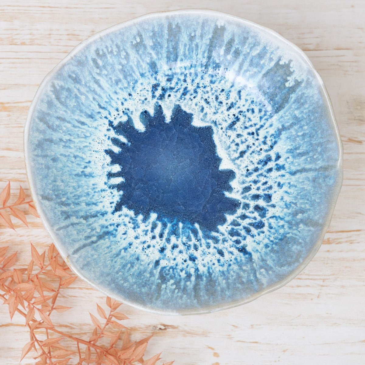 Alzata Ciotola in Gres Artigianale – Bianco e Blu - AUTHENTICO CERAMICS