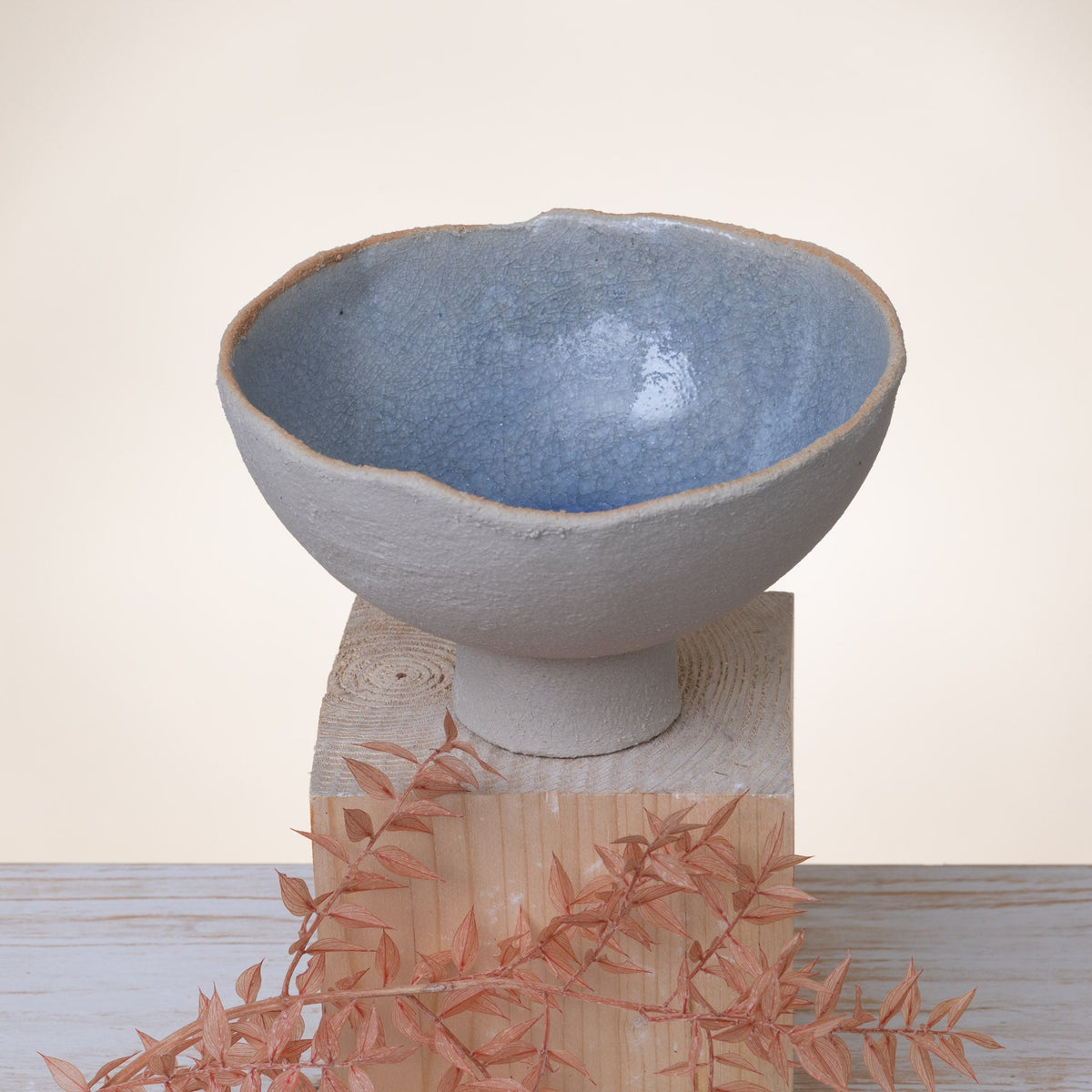 Alzata in Ceramica Artigianale – Gres Beige e Azzurro - AUTHENTICO CERAMICS