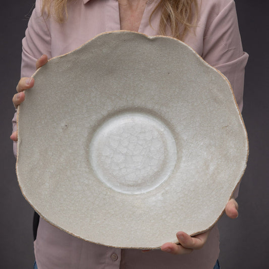 Piatto Ciotola Grande in Gres Artigianale Beige - AUTHENTICO CERAMICS