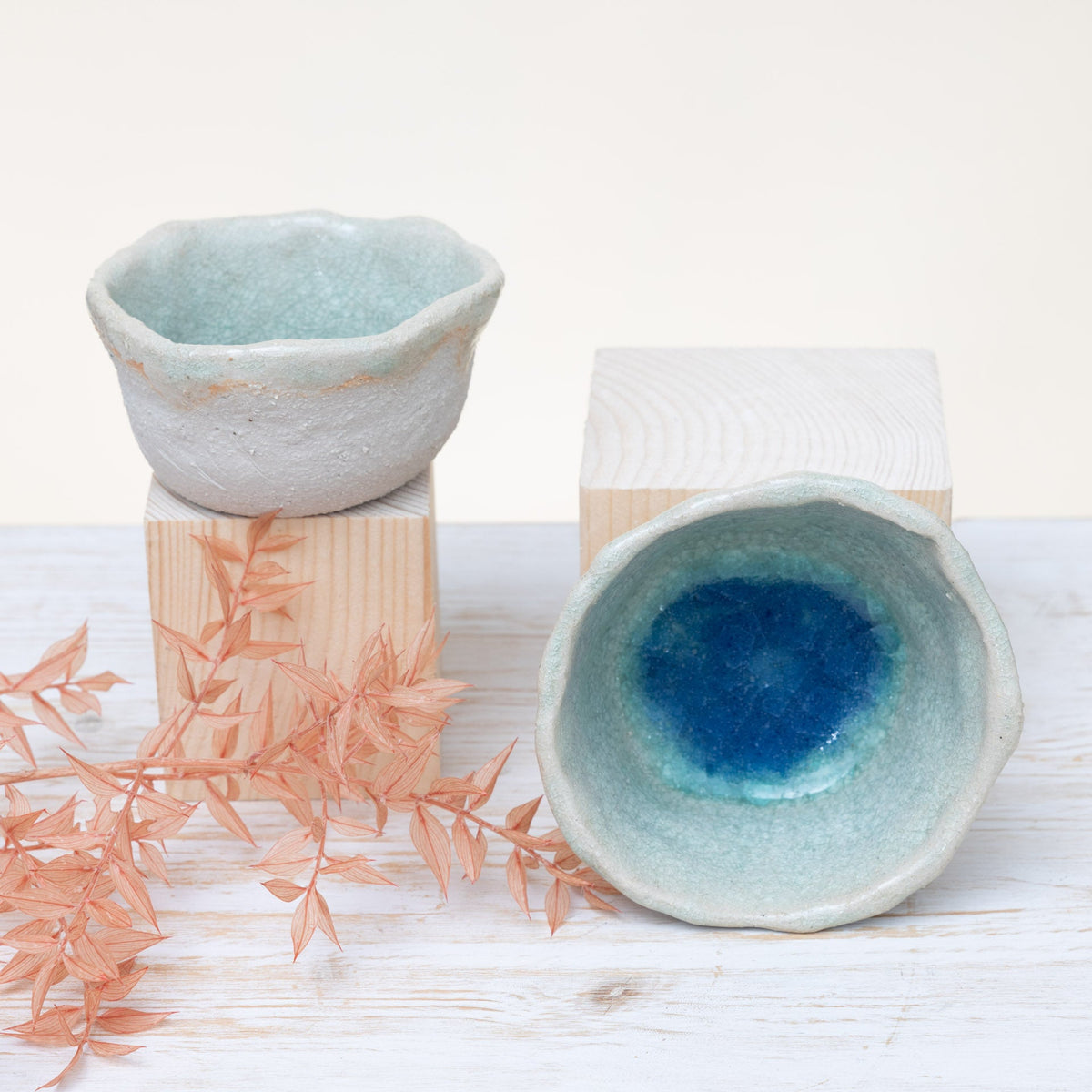 Set 2 Ciotoline in Gres Artigianale – Beige e Verde - AUTHENTICO CERAMICS