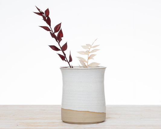 Vasetto Bianco e Beige in Gres Fatto a Mano - AUTHENTICO CERAMICS