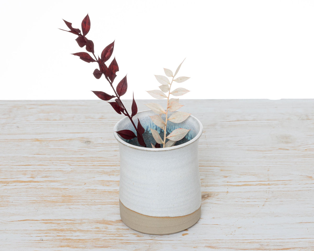 Vasetto Bianco e Beige in Gres Fatto a Mano - AUTHENTICO CERAMICS