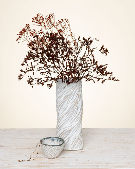 Vaso Alto Bianco Intarsiato – Fatto a Mano - AUTHENTICO CERAMICS