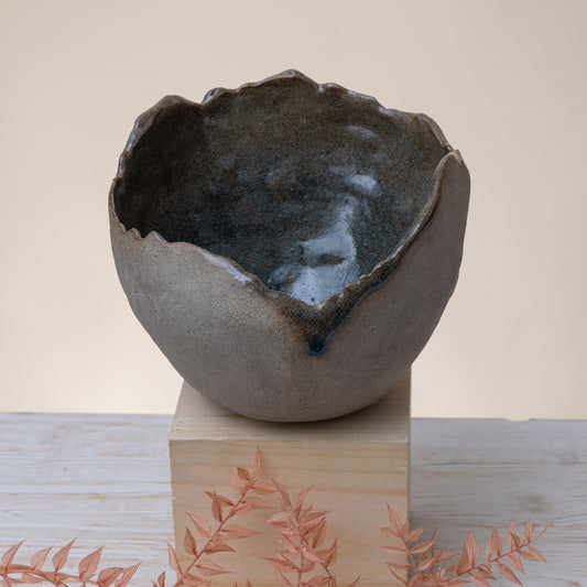 Vaso Scultura in Gres Artigianale – Grigio e Blu - AUTHENTICO CERAMICS